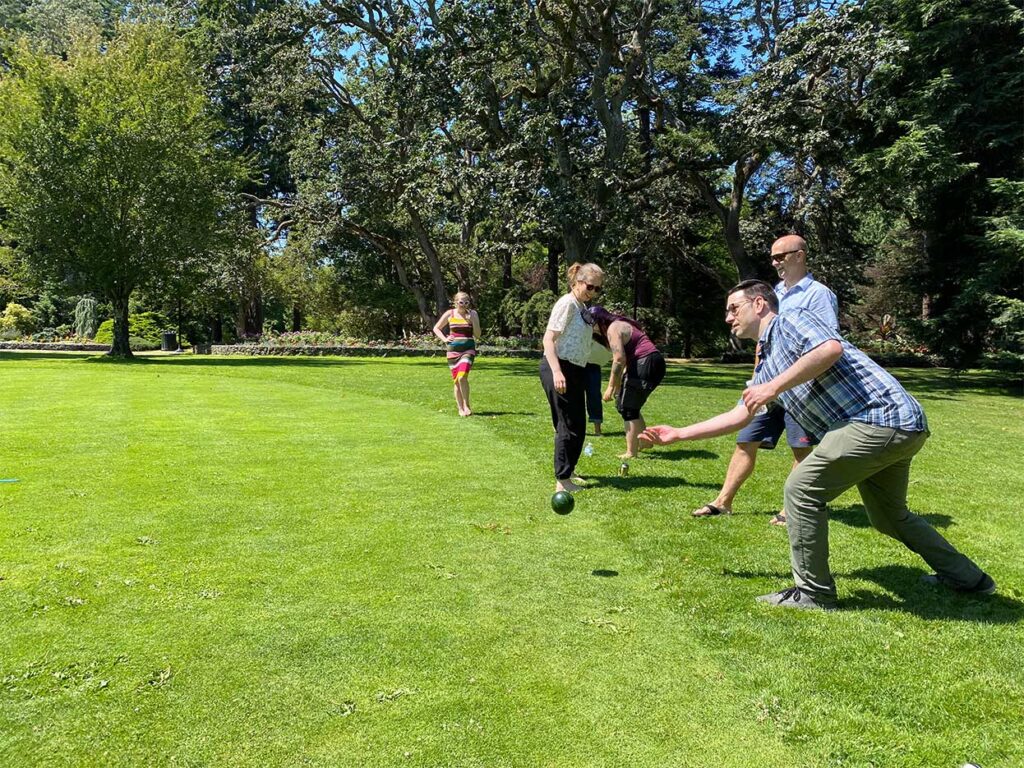 The Leap team plays bocce. 