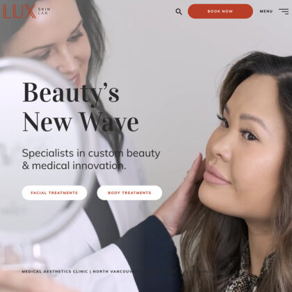 This image shows the first section of the LUX Skin Lab homepage.