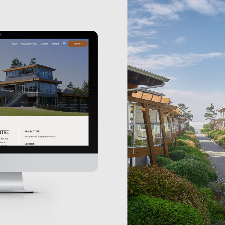 Half of the screen shows a monitor showing the Knappett website while the other half shows an image of a building