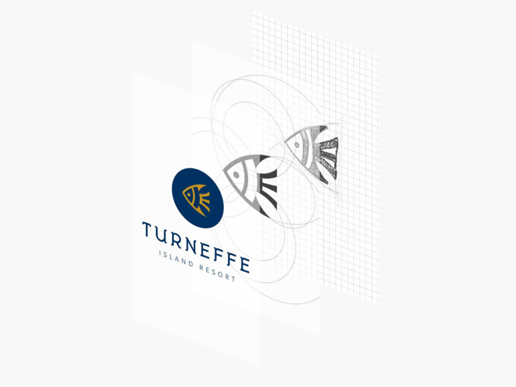 The Turneffe Island Resort logo in its final and rough sketch forms. 